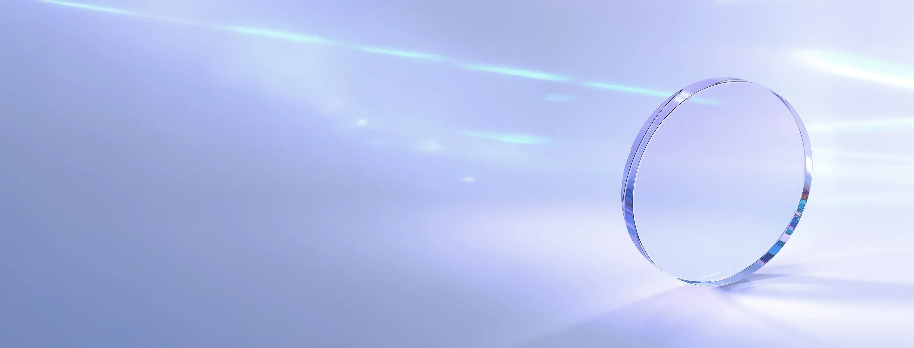 Clear circular object on a gradient blue background